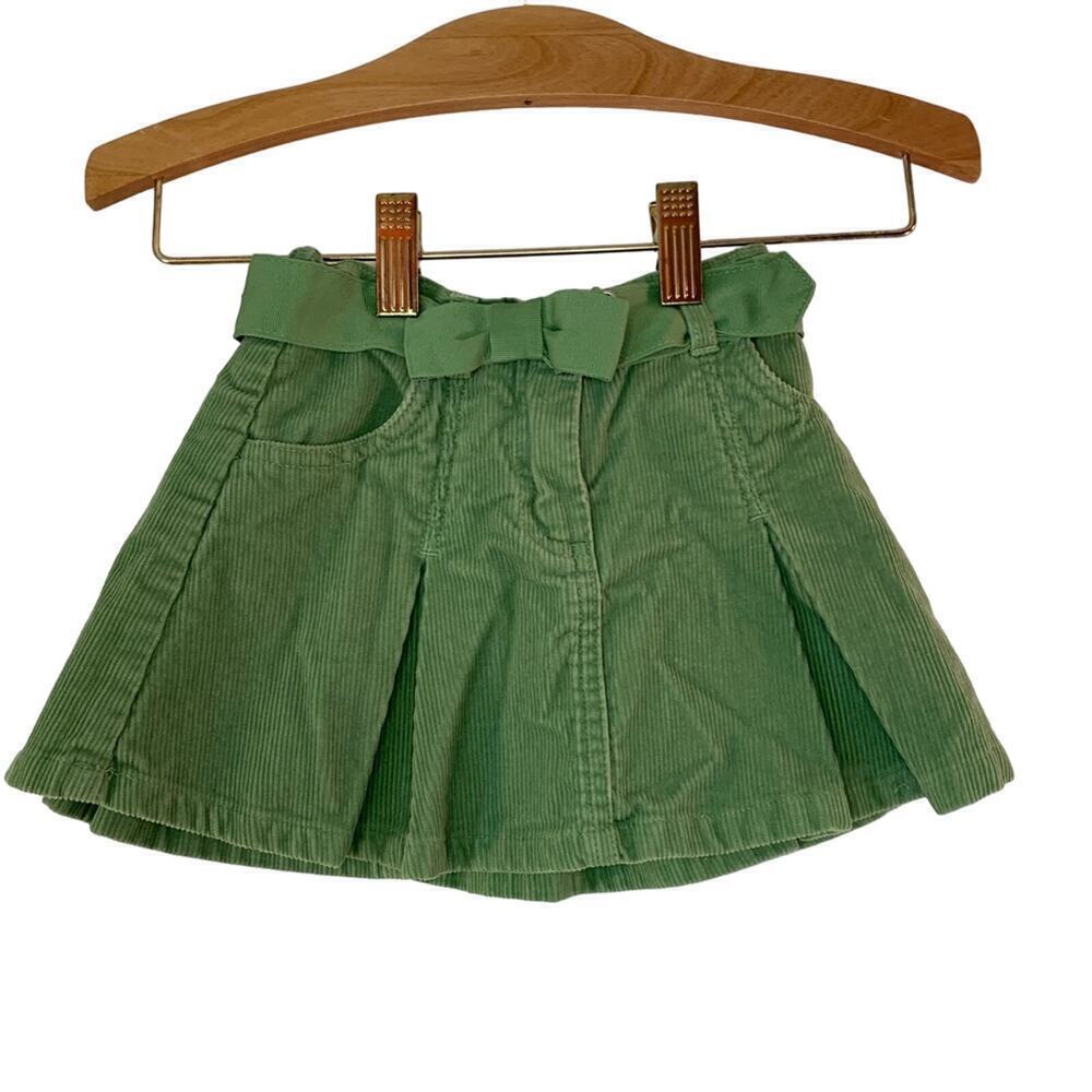 JANIE AND JACK Girl’s Green Corduroy Pleated Skirt with Bow Belt/Size: 12-18 Mos